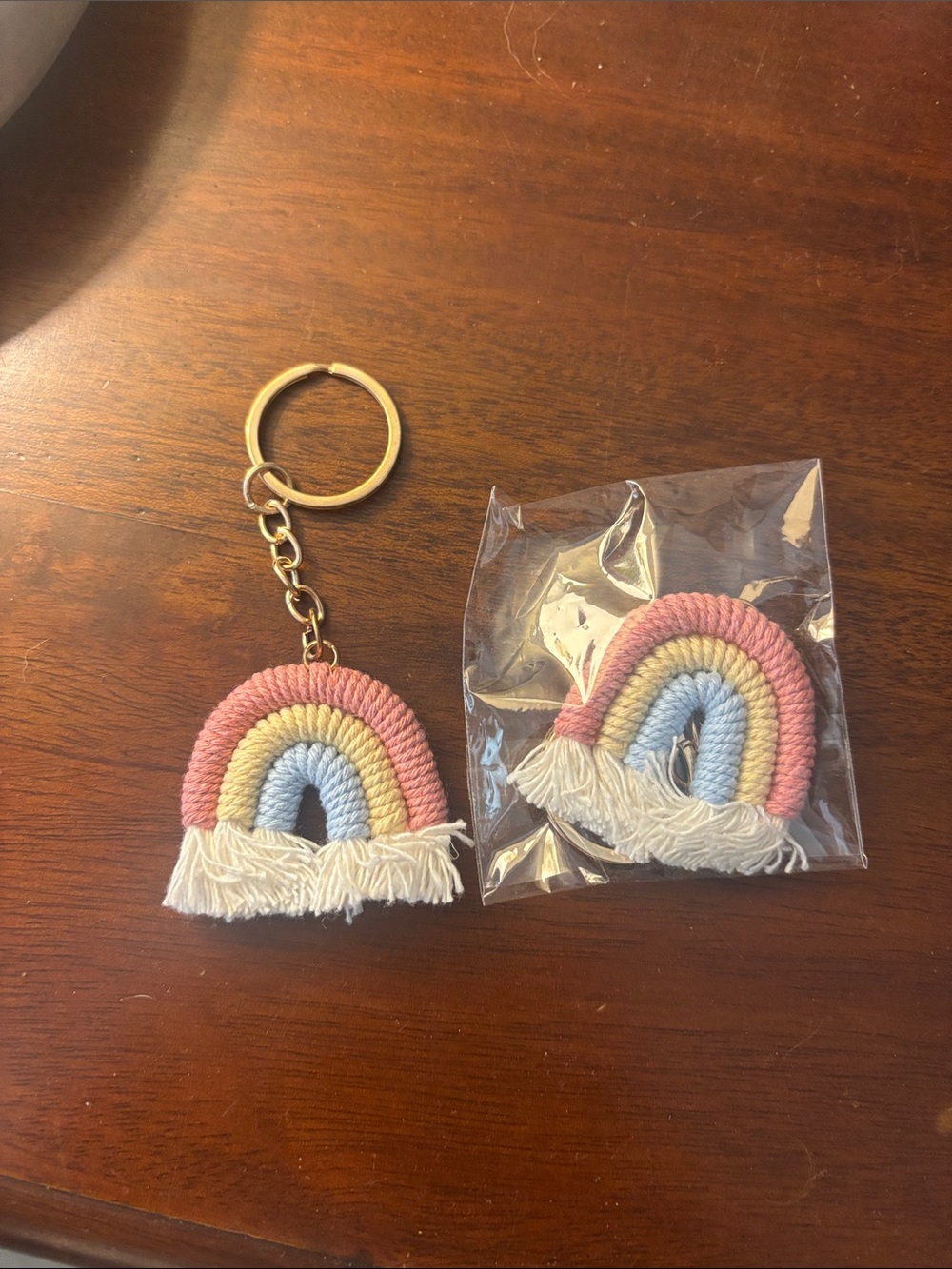 Pair of Pastel Rainbow Macrame Keychains